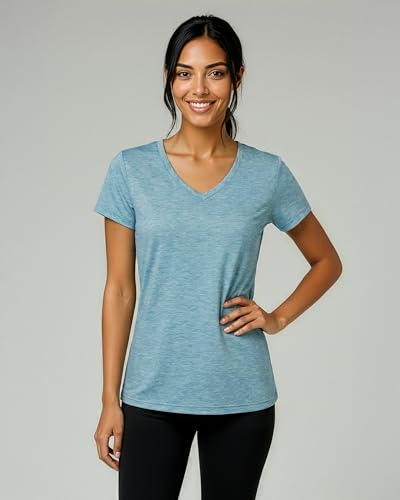 Real Essentials 5 Pack: Women's Dry-Fit Short Sleeve V Neck T Shirt Workout Fitness Yoga Top Tee (Available in Plus Size) - Image 3