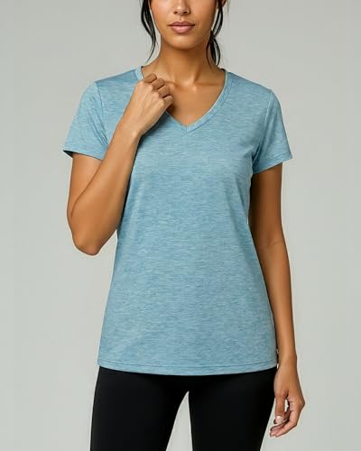 Real Essentials 5 Pack: Women's Dry-Fit Short Sleeve V Neck T Shirt Workout Fitness Yoga Top Tee (Available in Plus Size) - Image 4