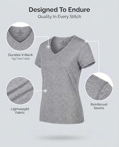 Real Essentials 5 Pack: Women's Dry-Fit Short Sleeve V Neck T Shirt Workout Fitness Yoga Top Tee (Available in Plus Size) - Image 5