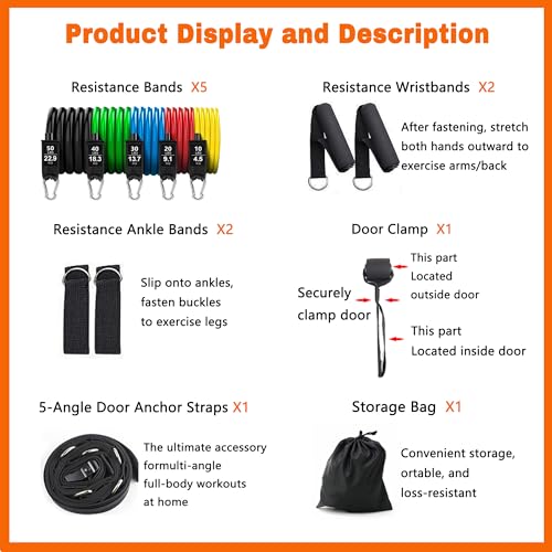 Resistance Bands Set with Door Anchor Training System, 5 Colors Stackable up to 150LBS, Includes 5-Angle Door Training Tool, Home Full Body Workout Bands, Handles, Ankle Straps, Portable Bag - Image 4
