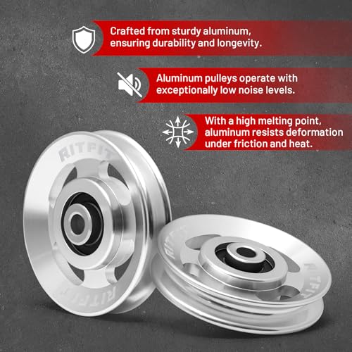RitFit Aluminum Pulley Wheel for Gym Equipment, 2PCS/ 6PCS Set Power Rack Pulley Attachment, 90mm Aluminum Alloy Bearing Gym Pulley Wheel for Home Gym - Image 4
