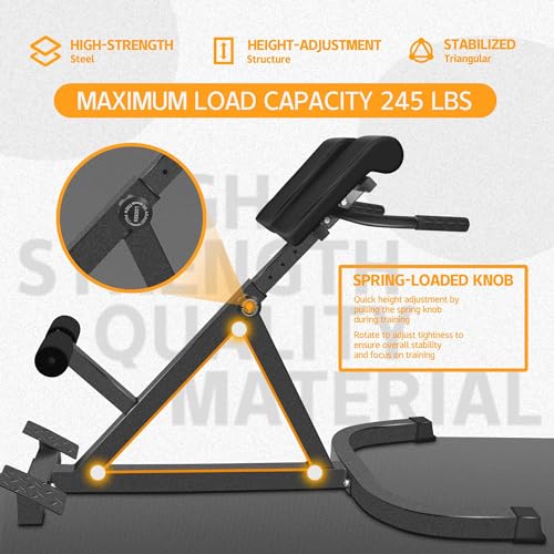 Roman Chair Back Extender - Angle & Height Dual Adjustable Hyperextension Bench for Home Gym - Adjustable Back Exercise Machine Fitness Equipment - Image 4