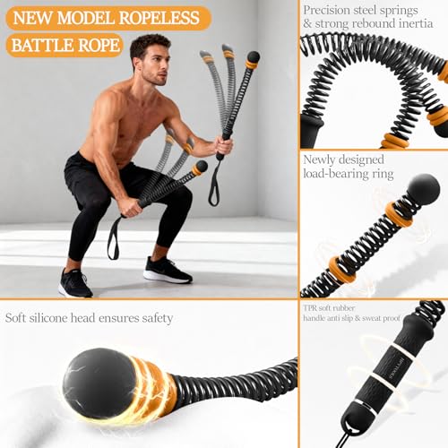Ropeless Battle Ropes for Exercise Workout Rope, Portable Workout for Home Gym, Exercise Battle Ropes for HIIT Workouts, Low-Impact Cardio Training (Black with Ring) - Image 4