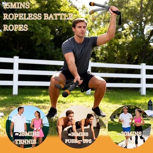 Ropeless Battle Ropes for Exercise Workout Rope, Portable Workout for Home Gym, Exercise Battle Ropes for HIIT Workouts, Low-Impact Cardio Training (Black with Ring) - Image 5