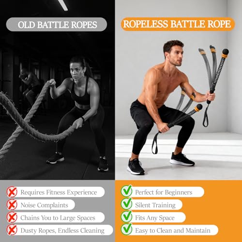 Ropeless Battle Ropes for Exercise Workout Rope, Portable Workout for Home Gym, Exercise Battle Ropes for HIIT Workouts, Low-Impact Cardio Training (Black with Ring) - Image 6