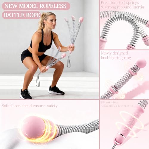 Ropeless Battle Ropes for Exercise Workout Rope, Portable Workout for Home Gym, Exercise Battle Ropes for HIIT Workouts, Low-Impact Cardio Training (Pink with Ring) - Image 4