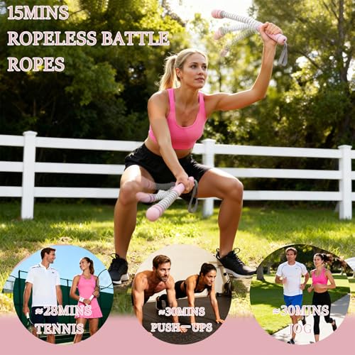 Ropeless Battle Ropes for Exercise Workout Rope, Portable Workout for Home Gym, Exercise Battle Ropes for HIIT Workouts, Low-Impact Cardio Training (Pink with Ring) - Image 5