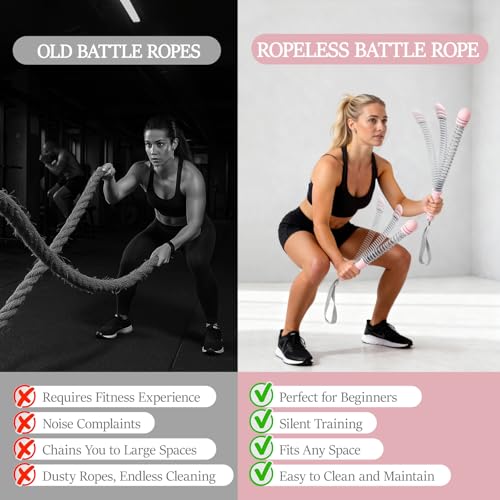 Ropeless Battle Ropes for Exercise Workout Rope, Portable Workout for Home Gym, Exercise Battle Ropes for HIIT Workouts, Low-Impact Cardio Training (Pink with Ring) - Image 6