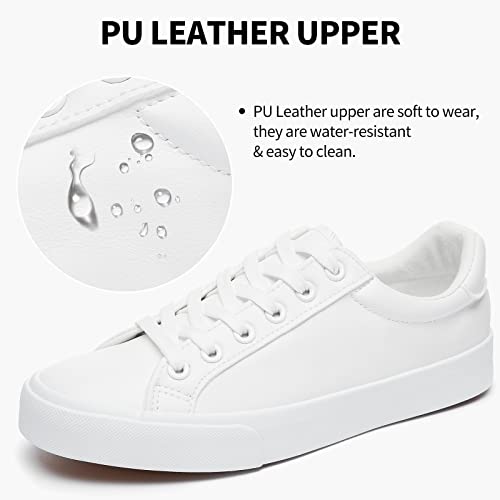 SERNIAL Womens White Tennis Shoes PU Leather Sneakers Casual Walking Shoes for Women - Image 3
