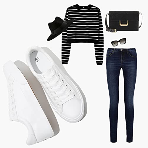 SERNIAL Womens White Tennis Shoes PU Leather Sneakers Casual Walking Shoes for Women - Image 5