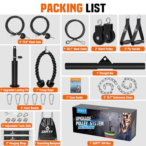 SERTT Weight Cable Pulley System Gym, Upgraded Cable Pulley Attachments for LAT Pull Down, Biceps Curl, Tricep, Arm Workouts - Home Gym Add On Equipment - Image 3
