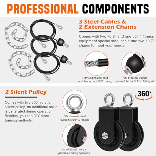 SERTT Weight Cable Pulley System Gym, Upgraded Cable Pulley Attachments for LAT Pull Down, Biceps Curl, Tricep, Arm Workouts - Home Gym Add On Equipment - Image 7