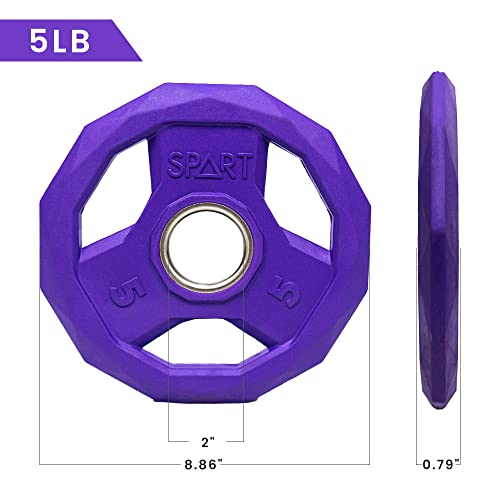 SPART Color Coded Weight Plate 2-Inch Rubber Coated Olympic Grip Plate for Barbell, Solid Cast Iron Weight Plates for Strength Training, Weightlifting, Crossfit, Home Gym, 2.5LB/5LB/10LB/25LB/35LB/45LB, Pair - Image 3