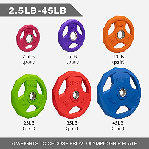 SPART Color Coded Weight Plate 2-Inch Rubber Coated Olympic Grip Plate for Barbell, Solid Cast Iron Weight Plates for Strength Training, Weightlifting, Crossfit, Home Gym, 2.5LB/5LB/10LB/25LB/35LB/45LB, Pair - Image 7