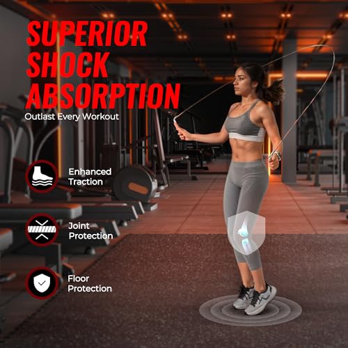 SUPERJARE 0.79'' Extra-Thick Exercise Equipment Mats, 12 Pcs 48 Sq Ft Rubber Top Floor Tiles with High Density EVA Foam, Interlocking Gym Flooring for Home Gym, Workout Mat, Black/Grey - Image 5