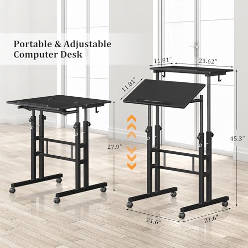 Small Standing Desk with Wheels, Mobile Stand Up Desk, Portable Standing Table on Wheels for Walking Pad, Rolling Computer Desk Adjustable Height, Tall Table - Image 3