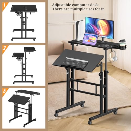 Small Standing Desk with Wheels, Mobile Stand Up Desk, Portable Standing Table on Wheels for Walking Pad, Rolling Computer Desk Adjustable Height, Tall Table - Image 5