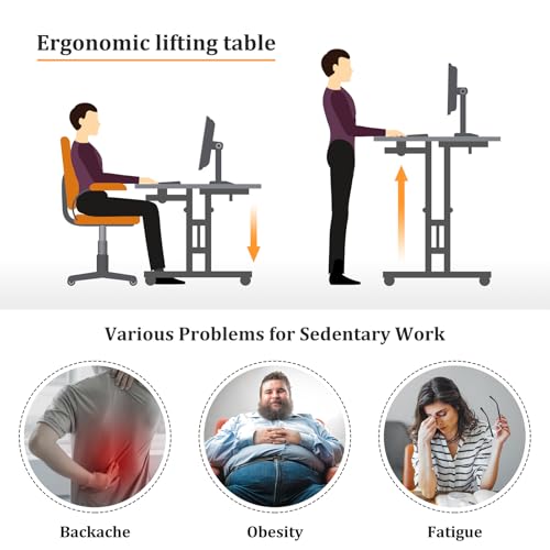 Small Standing Desk with Wheels, Mobile Stand Up Desk, Portable Standing Table on Wheels for Walking Pad, Rolling Computer Desk Adjustable Height, Tall Table - Image 6