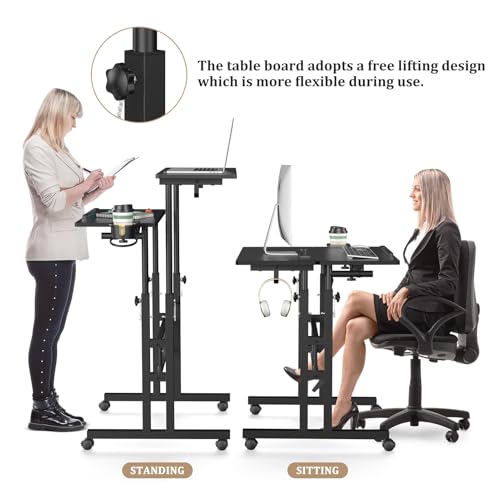 Small Standing Desk with Wheels, Mobile Stand Up Desk, Portable Standing Table on Wheels for Walking Pad, Rolling Computer Desk Adjustable Height, Tall Table - Image 7