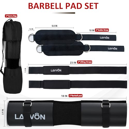Squat Pad Set - Foam Barbell Pad for Squats Cushion, Lunges & Bar Padding for Hip Thrusts - Standard Olympic Weight Bar Pad - With Ankle Straps, Wrist Straps for Weightlifting - Image 3
