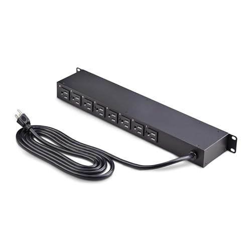 StarTech.com 8-Outlet Horizontal Rack Mount PDU, 1U Power Strip, Outlet On/Off Switches, 15A Breaker, 8ft/2.4m Cord NEMA 5-15, TAA - Image 3