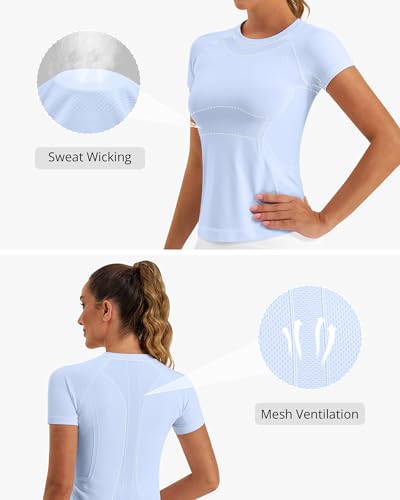 Stelle Women Workout Tops Short Sleeve Seamless Athletic Shirts Yoga Gym Sports Breathable Tees - Image 5