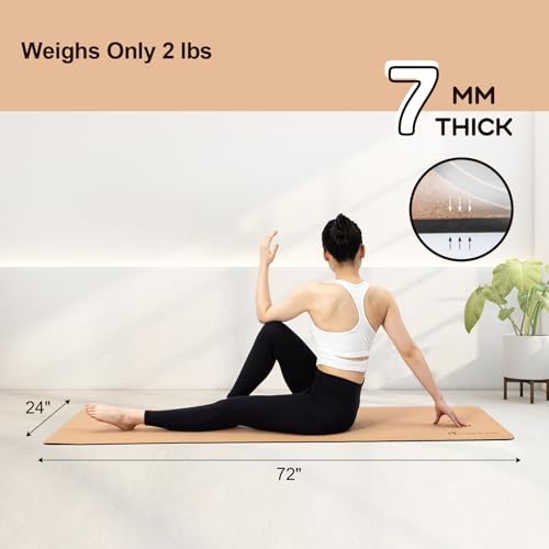StrongTek Eco-Friendly Cork Yoga Mat, 7mm Thick, 72"x24", Cork+TPE, 2 lbs, Non-Slip, Lightweight & Cushioned Mat for Hot Yoga, Pilates & Home Fitness, Durable Surface with Natural Grip and Carry Strap - Image 4