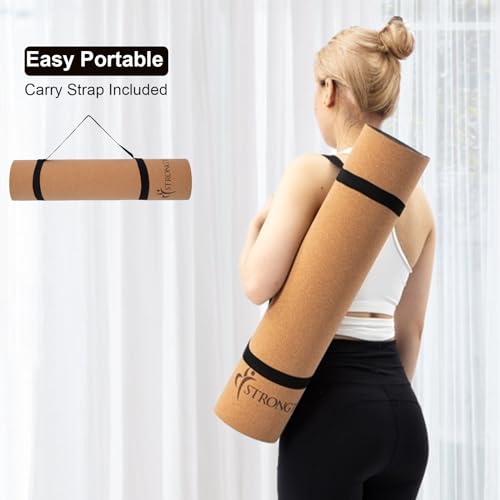StrongTek Eco-Friendly Cork Yoga Mat, 7mm Thick, 72"x24", Cork+TPE, 2 lbs, Non-Slip, Lightweight & Cushioned Mat for Hot Yoga, Pilates & Home Fitness, Durable Surface with Natural Grip and Carry Strap - Image 6