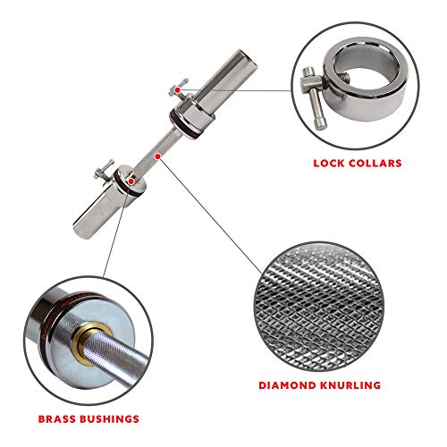 Sunny Health & Fitness Olympic Dumbbell Bar with 2-inch Sleeves, Chrome Finish, Spin-Lock Collars, Optional in Size - Image 4