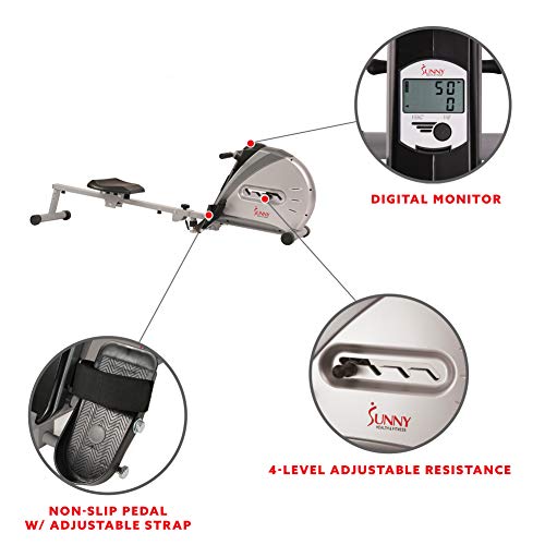 Sunny Health & Fitness Rowing Machine Rower Ergometer with Digital Monitor, Inclined Slide Rail, 220 LB Max Weight and Foldable - SF-RW5606 - Image 3
