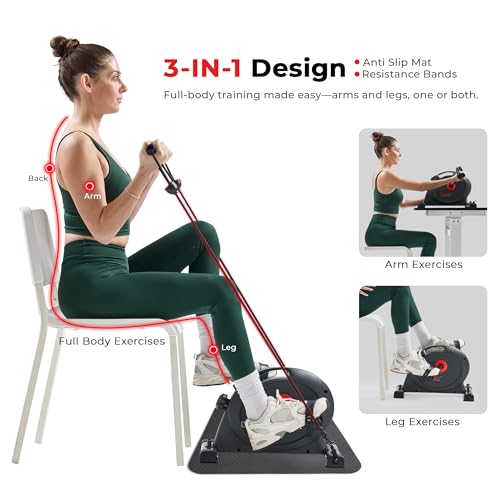 Sunny Health & Fitness Smart Under-Desk Bike Exerciser, Low-Impact Cardio Cycling Equipment for Home/Office, Mini Paddler for Arm/Leg Mobility Training, Free SunnyFit App Connect, Optional Motorized - Image 3