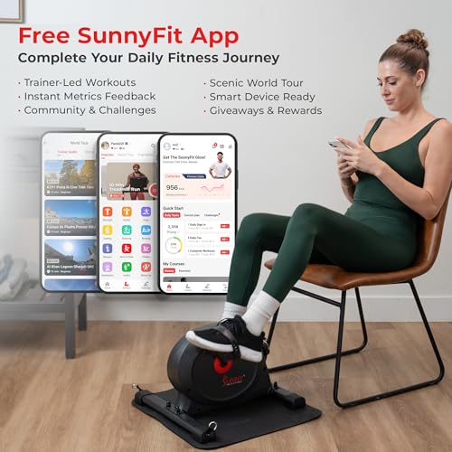 Sunny Health & Fitness Smart Under-Desk Bike Exerciser, Low-Impact Cardio Cycling Equipment for Home/Office, Mini Paddler for Arm/Leg Mobility Training, Free SunnyFit App Connect, Optional Motorized - Image 4