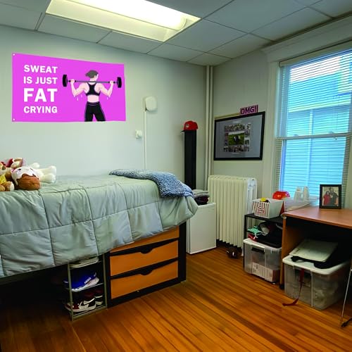 Sweat Is Just Fat Crying Inspirational Motivational Flags Cool Gym Flags Banner 3X5 Ft Fitness Room Girls Bedroom College Dorm Guys Indoor Inside Wall Fun Tapestry Hangings Pinky - Image 3