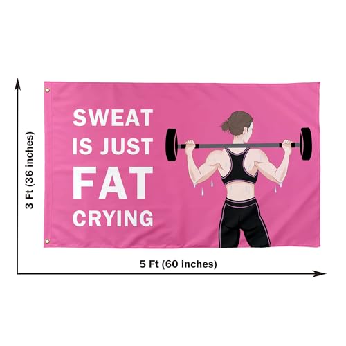 Sweat Is Just Fat Crying Inspirational Motivational Flags Cool Gym Flags Banner 3X5 Ft Fitness Room Girls Bedroom College Dorm Guys Indoor Inside Wall Fun Tapestry Hangings Pinky - Image 4