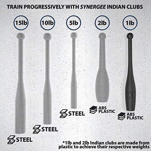Synergee Indian Clubs 1lb, 2lb, 5lb, 10lb & 15lb. Power Clubs - Exercise Weight Club Bells - Grip and Forearm Strength Trainer - Sold in Pairs - Image 6