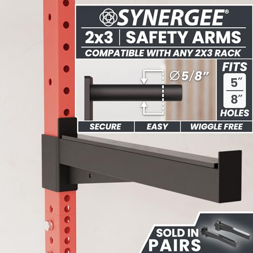 Synergee Safety Arms for Power and Squat Racks. Barbell Spotter Arms Compatible with 2x2, 2x3, and 3x3 Racks. Heavy-Duty Lifting Support for Squats, Bench Press, and Strength Training - Image 3