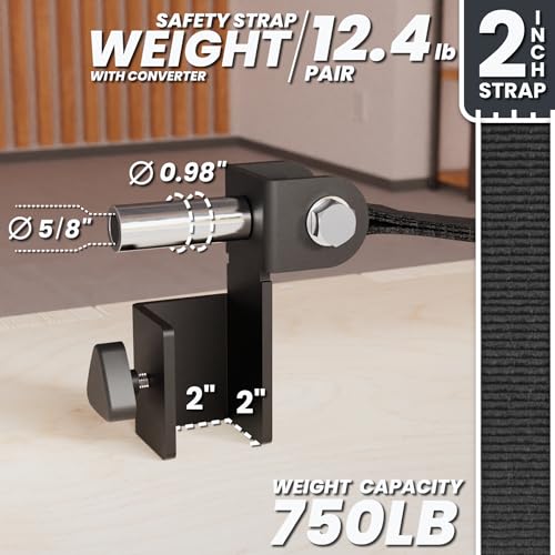 Synergee Safety Straps for Power Racks – Barbell Catch Straps with Quick-Mount Brackets & 5/8"-1" Hole Converters – 750 lb Capacity – Fits 2x2, 2x3 & 3x3 Racks - Image 4