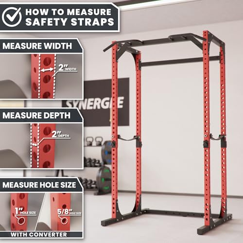 Synergee Safety Straps for Power Racks – Barbell Catch Straps with Quick-Mount Brackets & 5/8"-1" Hole Converters – 750 lb Capacity – Fits 2x2, 2x3 & 3x3 Racks - Image 7