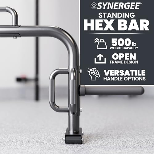 Synergee Stand-Up Open Trap Bar – Hex, Shrug & Deadlift Bar for Olympic & Standard Plates, Space-Saving Design - Image 3