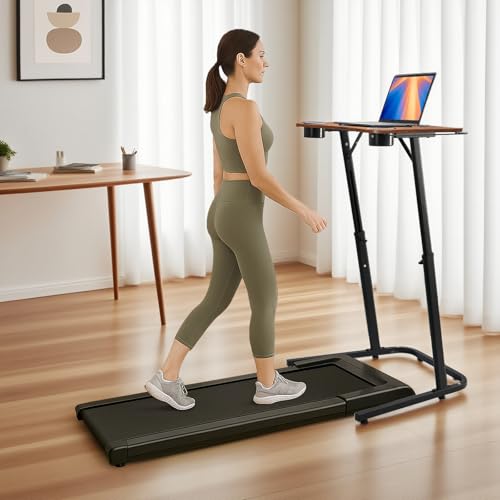 Treadmill Desk, Small Standing Desk for Walking Pad, 30-47 Inch Adjustable Height Walking Pad Stand for Treadmill, Portable Standing Table for Bike and Home Office Work - Brown - Image 3