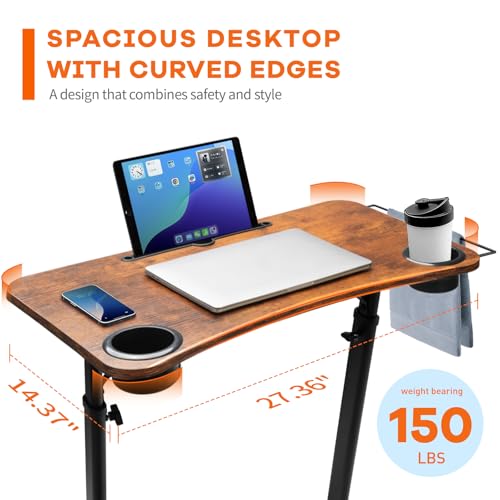 Treadmill Desk, Small Standing Desk for Walking Pad, 30-47 Inch Adjustable Height Walking Pad Stand for Treadmill, Portable Standing Table for Bike and Home Office Work - Brown - Image 4