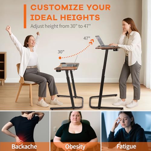 Treadmill Desk, Small Standing Desk for Walking Pad, 30-47 Inch Adjustable Height Walking Pad Stand for Treadmill, Portable Standing Table for Bike and Home Office Work - Brown - Image 5