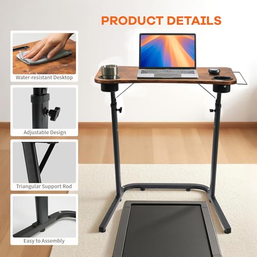 Treadmill Desk, Small Standing Desk for Walking Pad, 30-47 Inch Adjustable Height Walking Pad Stand for Treadmill, Portable Standing Table for Bike and Home Office Work - Brown - Image 6