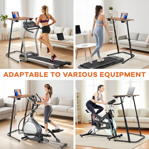 Treadmill Desk, Small Standing Desk for Walking Pad, 30-47 Inch Adjustable Height Walking Pad Stand for Treadmill, Portable Standing Table for Bike and Home Office Work - Brown - Image 8