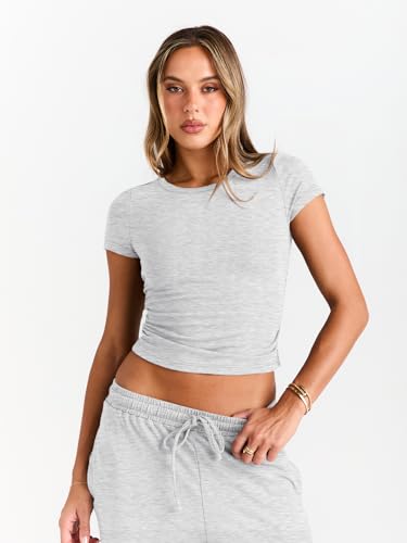 Trendy Queen 2 Piece Matching Summer Sweatsuit Lounge Set Womens Wide Leg Pants Side Ruching Crop Top Sets - Image 6