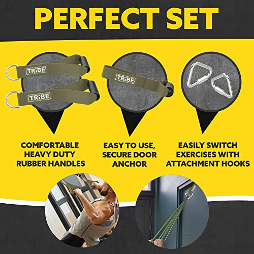 Tribe Lifting Resistance Bands for Working Out Men and Women - Set of 5 Pull Up Bands for Strength Training, Exercise Bands with Handles, Door Anchor and Bar Options for Home Gym - Image 4