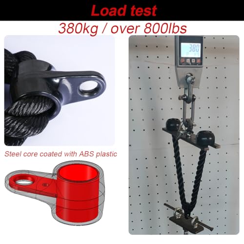 Tricep Rope 27 & 36 inches 2 Colors Fitness Attachment Cable Machine Pulldown Heavy Duty Coated Nylon Rope with Solid Rubber Ends - Image 3
