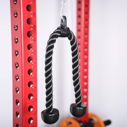 Tricep Rope 27 & 36 inches 2 Colors Fitness Attachment Cable Machine Pulldown Heavy Duty Coated Nylon Rope with Solid Rubber Ends - Image 4