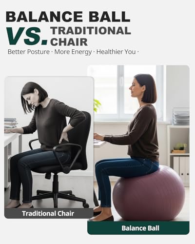 Trideer Exercise Ball Yoga Ball,Office Seating & Balance Ball Chair, Stability Ball for Pilates, Physical Therapy,Core Training & Balance Improvement & Stretching - Image 6