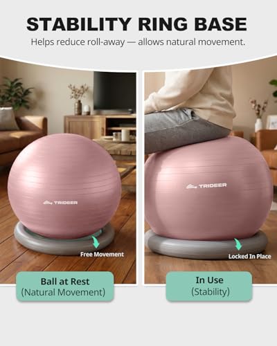 Trideer Exercise Ball for Office Desk, Yoga Ball Chair to Relieve Back Pain, Stability & Fitness Ball Seat with Base, Home Gym Core Workout, Abs, Stretching & Therapy - Image 4